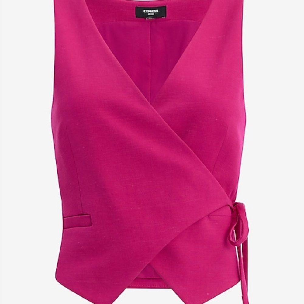 Express Fuchsia Sleeveless Wrap Linen blend Blouse